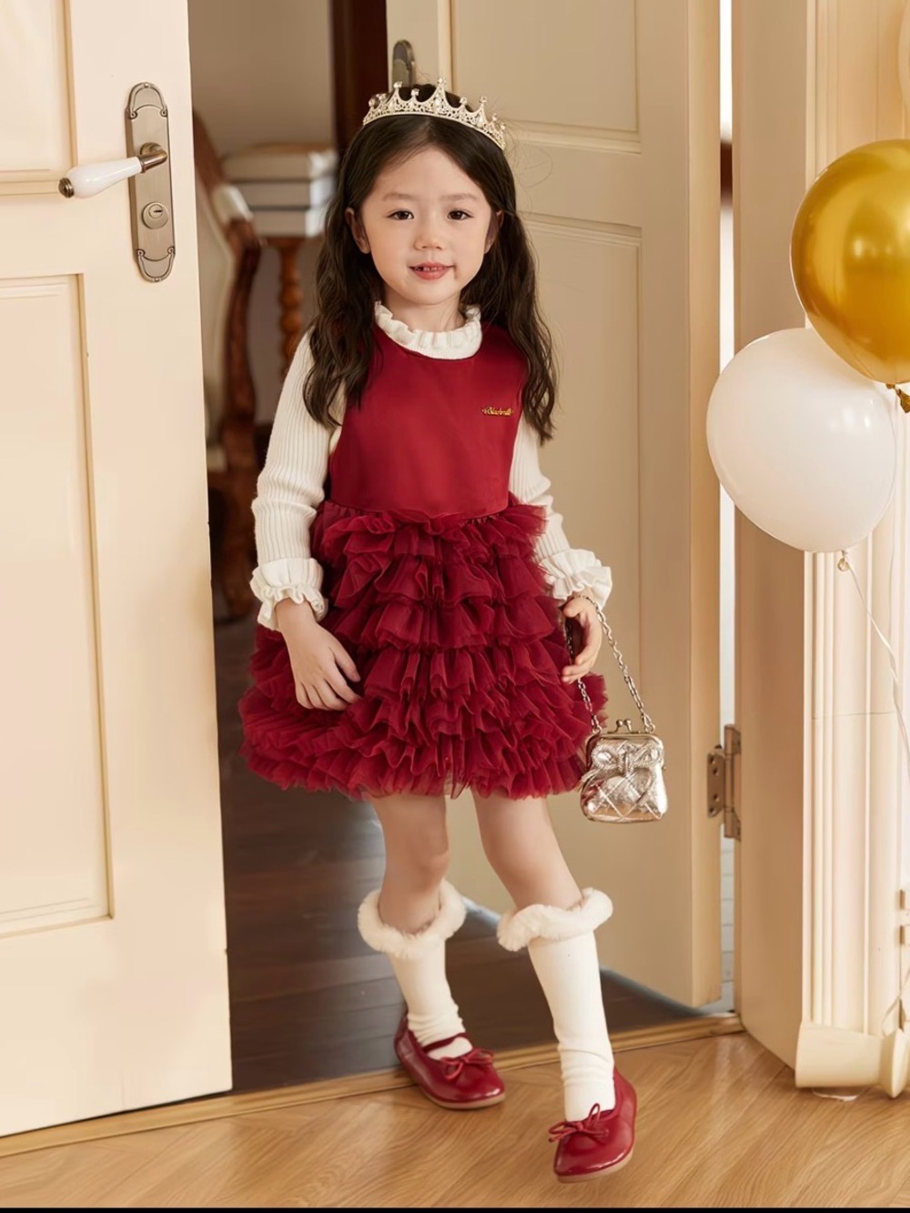 Ruffled Burgundy Tulle Party Dress